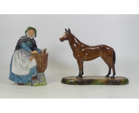 Royal Doulton Character Figurine 'Old Meg' HN2494 also Alton Bone China Brown Horse On Plinth (2)