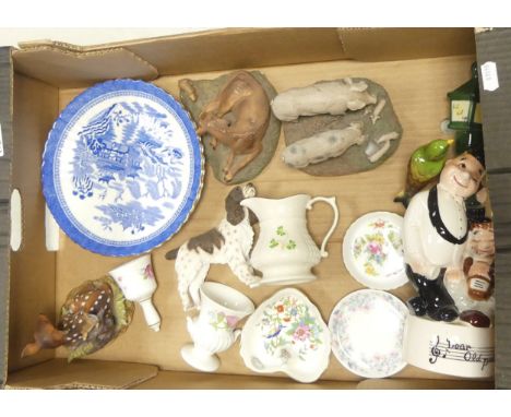 Mixed Ceramics To Include Wedgwood Pin Tray &amp; Vase , Aynsley Heart Shaped Ring Holder, Resin Type Animal Figures Deer, Pi