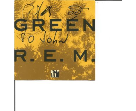 Music R E M signed CD inlay. Signed only by Peter Buck.  Good Condition. All signed pieces come with a Certificate of Authent