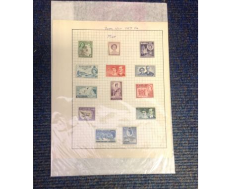 British commonwealth Royal visit 1953/54 stamp collection. 26 stamps mint and used on loose album pages.  Good Condition. All