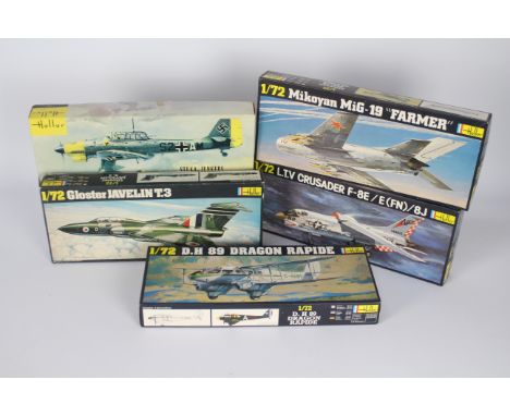 Heller - Five boxed 1:72 scale plastic military aircraft model kits. Lot includes a 1971 Heller L388 Stuka-Junkers Ju87B1; #3