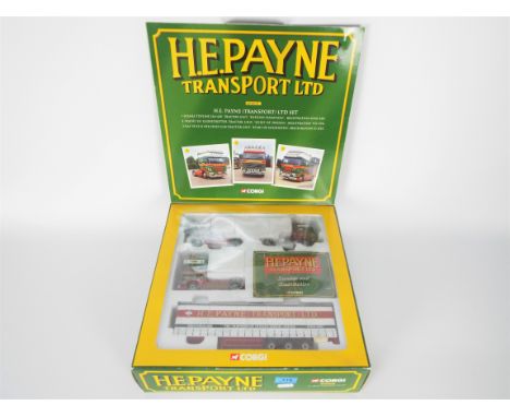 Corgi - A limited edition boxed H.E.Payne Transport set # CC99147 containing a Scania, a DAF and a Volvo truck with a curtain