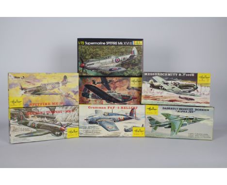 Heller - An armada of seven boxed 1970's Heller 1:72 scale plastic military aircraft model kits. Lot includes Heller #088 Spi