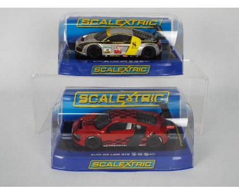 Scalextric - Two boxed Scalextric Audi R8 LMS GT3 1:32 scale slot cars. Lot comprises Scalextric C3179 'Team Rosberg' RN16; w