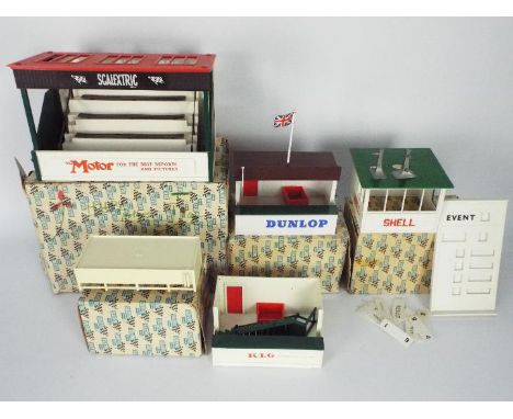 Scalextric - Four boxed vintage Scalextric trackside buildings / accessories. Lot includes A201 Events Board and Hut; A238 Ti