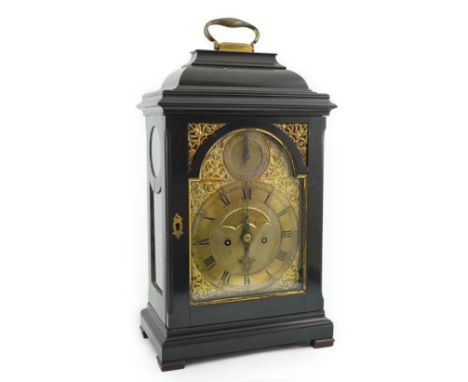 Edward Pistor of London, a George III ebonised pear wood eight day bracket clock in plain architectural case with brass dial,