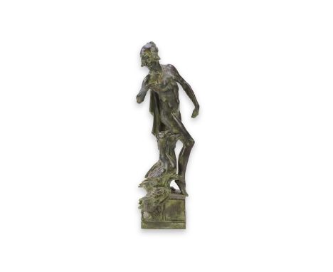 Gilbert Bayes (English, 1872-1953), a bronze figure 'The Goose Girl', the naked maiden standing above three geese, signed and