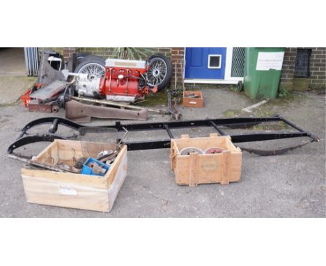 A 1932 MG F Type Magna Tourer - Chassis, 1250cc engine, radiator and spoked wheels - a restoration project. The six-cylinder 