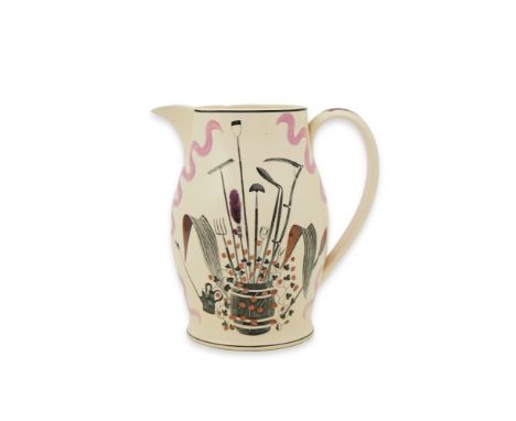 Eric Ravilious (1903-1942), a ‘garden implements’ lemonade jug, printed in black with garden implements, the reverse with cir
