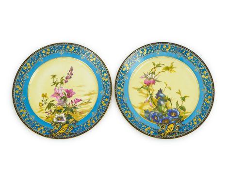 A pair of Sevres porcelain plates, c.1880, part of a specially commissioned service made for the French Embassy in London, ea