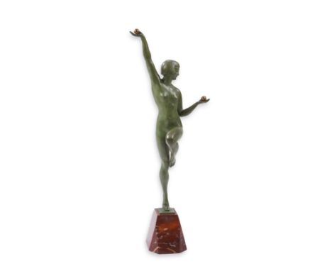 René André Varnier (19th/20th century), a French Art Deco patinated bronze figure of a nude juggler standing with a ball in e