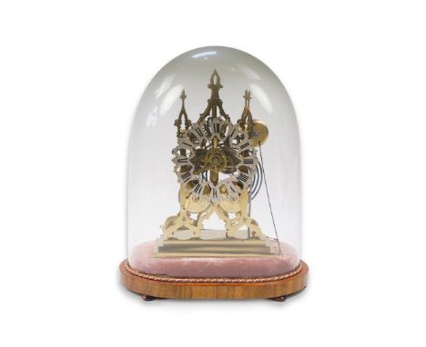 A Victorian brass hour repeating skeleton clock in architectural case, with twin fusee movement, the eight day movement strik