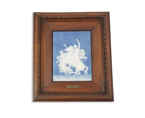 A 'Genie Des Arts' porcelain pâté sur pâté plaque, decorated with classical figures and a winged horse, signed Mercier and P.