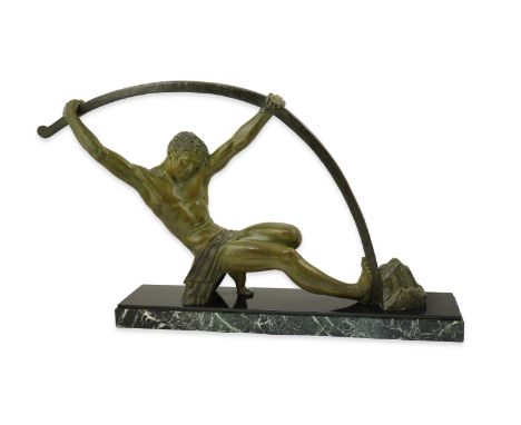 Attributed to Demetre Chiparus (1886-1947), a French Art Deco bronzed spelter figure, L'Age du Bronze', modelled as an athlet