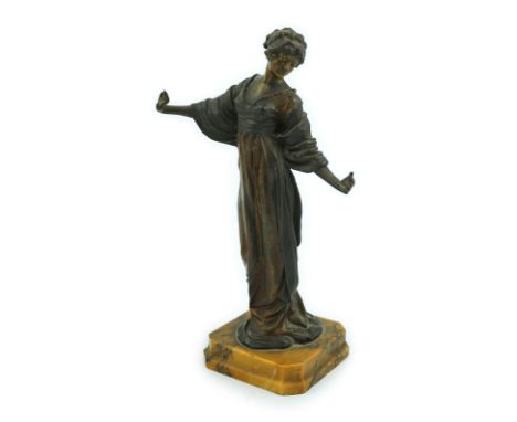 Paul Philippe (1870-1930), a late Victorian cold painted bronze figure of a classical woman standing with arms outstretched, 