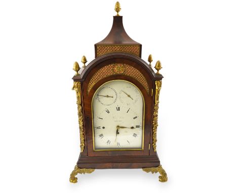 Lewin Levin of London, a patriotic George III brass mounted mahogany repeating six tune musical bracket clock surmounted by f