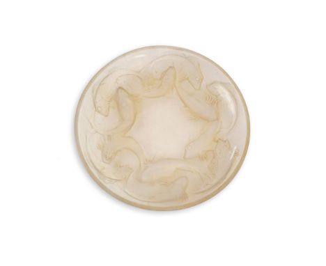 A large R. Lalique ‘Martigues’ opalescent glass dish, designed 1920, Marcilhac 377, moulded mark R. LALIQUE FRANCE, 36.5cm di