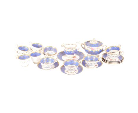 Coalport - a hand painted antique part tea service with pink rose and gilt decoration. Includes various cups, sucriere, side 