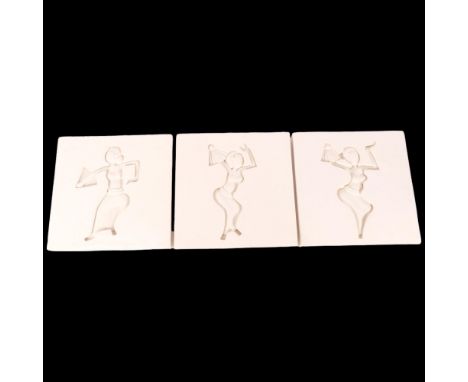 A set of 6 intaglio carved limestone panels, depicting Legong dance poses, taken from the drawings of Miguel Covarrubias, in 