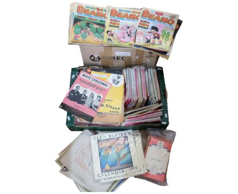 A large quantity of Beano comics, 1990s, and a box with Ordnance Survey maps, Life magazines, etc 