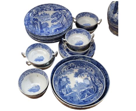Copeland Spode Italian pattern fruit bowls, soup bowls, and stands 