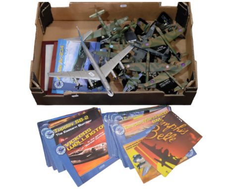 A box of diecast model aircraft on stands, etc 