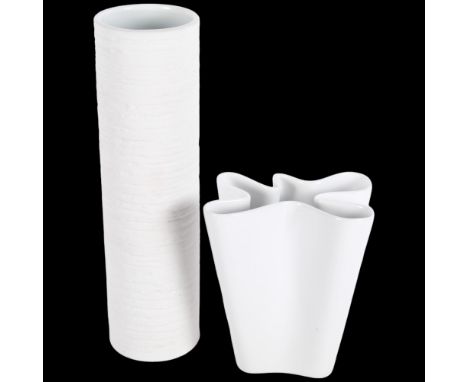 2 Mid 20th Century German vases, a Rosenthal model 14259 white wave vase, together with an Arzberg bisque cylinder vase, make