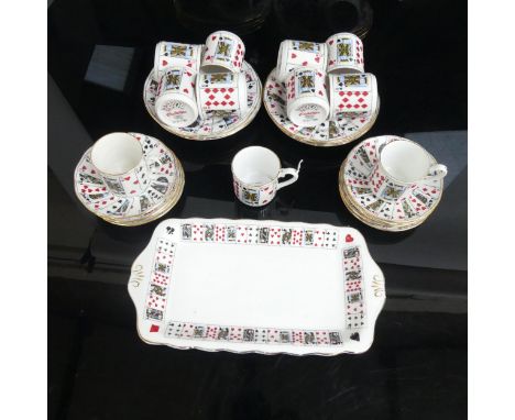 Elizabethan china "cut for coffee" cards design saucers and matching coffee cans, and a sandwich plate