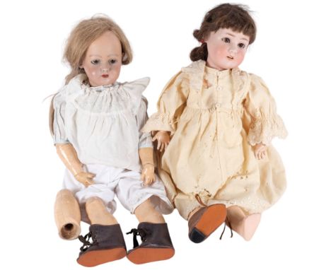 An Antique bisque and composite Simon & Halbig doll, doll is jointed and marked to the reverse of the head, model 914 10, and