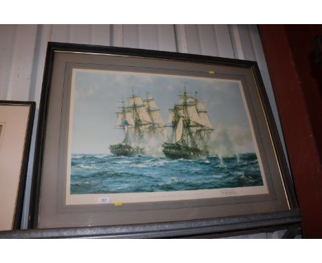 A pencil signed Montague Dawson print "The Action Between Java And The Constitution, December 1812" blind stamp to bottom lef
