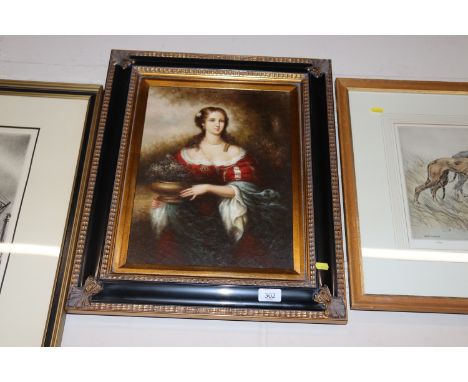 Oil on board, portrait study of a lady contained in gilt frame.