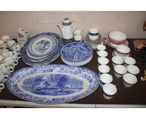 A Spode "The Signature Collection" Rural Scenes fish dish; various pattern blue and white meat dishes and serving plates; Spo