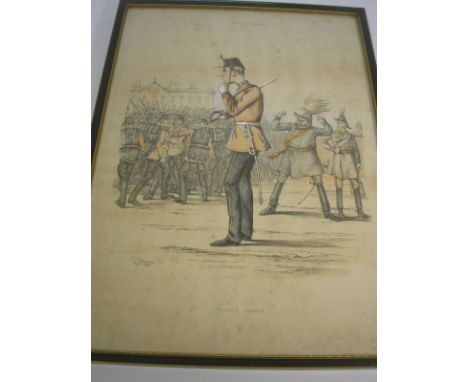 MILITARY CARICATURES - A group of 6 hand-tinted lithographs by T.S.Seccombe; together with a fishing print.

