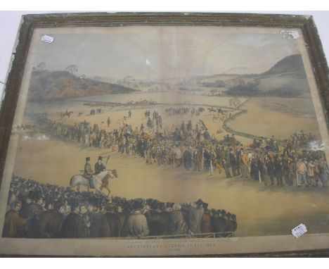 ABERGAVENNY STEEPLE CHASE, 1853 : hand coloured lithograph, 520 x 450 mm, published by Chas. Denton, Abergavenny, in 'old' wo