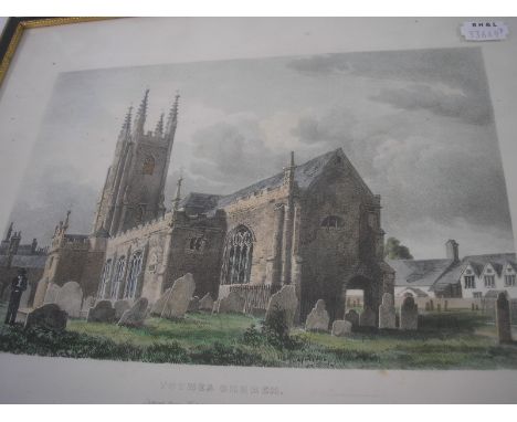 TOTNES : 'Totnes Church', hand coloured lithograph, 240 x 165 mm, W. Spreat, c1842. With 8 other prints and water cols of Tot