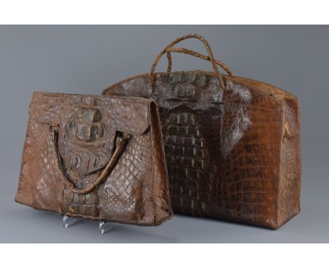 Two large vintage crocodile leather handbags. 51cm and 37cm length (2)