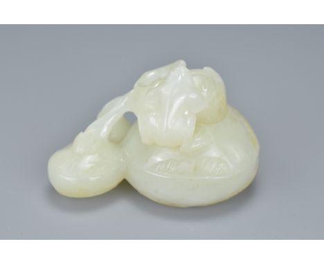 Chinese Hetian White Jade Carving of Two Water Chestnuts and a Frog. 6cms x 8cms