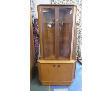 A Gordon Russell Vintage Double Freestanding Corner Cabinet with Cupboard Base and Glazed Top Section, 86cm Wide 