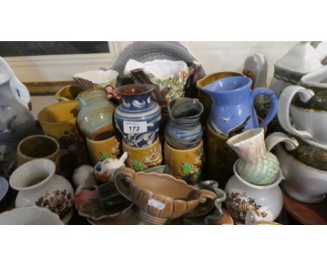 A Tray of Jugs and Tankards to Include Palissy, Torquay, Wade etc