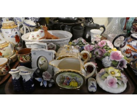 A Tray of Ceramics to Include Posy Ornaments, Sugar and Cream Jug etc