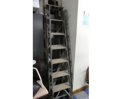 A Vintage Wooden Six Step Step Ladder and Window Cleaners Ladder
