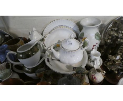 A Tray of Ceramics to Include Portmeirion Pomona Vase, Royal Albert Teapot, Pair of Lincoln Jugs, Aynsley Kingfisher and Blue