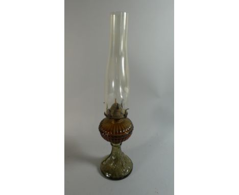 A Vintage Glass Oil Lamp the Base Decorated with Fish