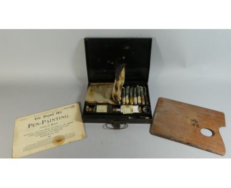 A Vintage Metal Artists Box Containing Oil Paints, Instructions Etc