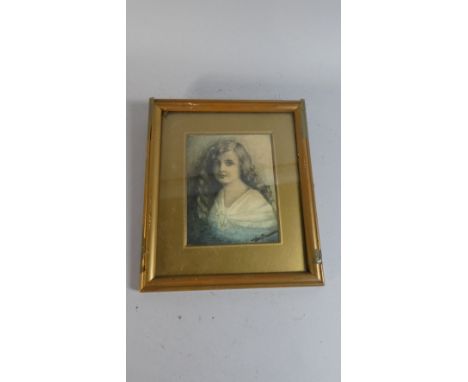 A Framed Pencil and Watercolour Portrait of a Young Girl, Signed Vera Bevan, 12cm high 