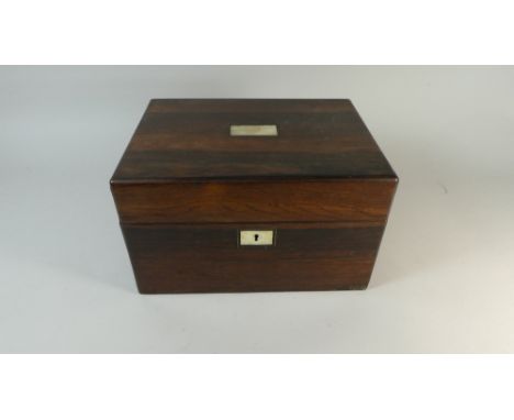 A Late 19th Century Rosewood Ladies Work Box with Mother of Pearl Escutcheons, Hinged Lid to Fitted Interior with Compartment