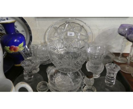 A Tray of Glassware, Bowls, Vases, Pepper Pots, Candle Sticks etc