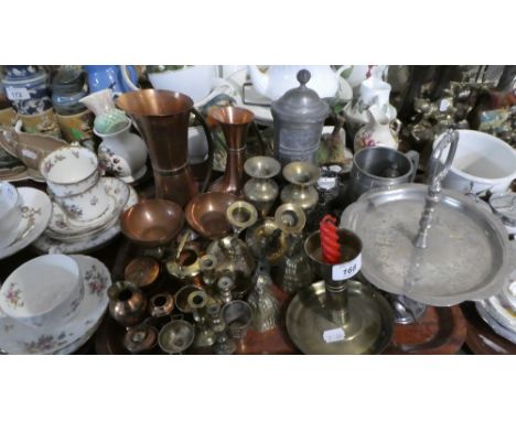 A Tray of Metalwares to Include Copper and Brass Ornaments, Pewter Horn