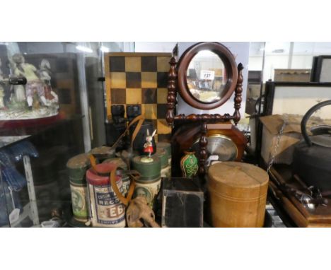 A Tray of Sundries to Include Edison Cylinder Record Boxes, Magic Lantern Slides, Wooden Tub of Shells, Barometer, Chest Boar