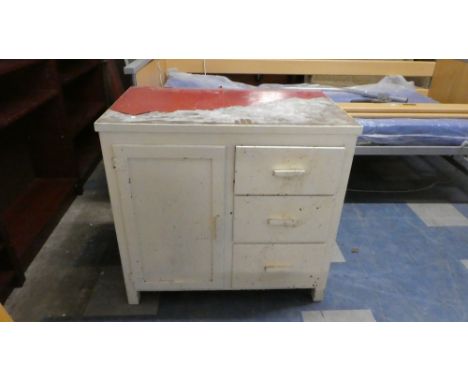 A White Painted Vintage Kitchen Cabinet with Three Drawers and Cupboard, 85cm Wide